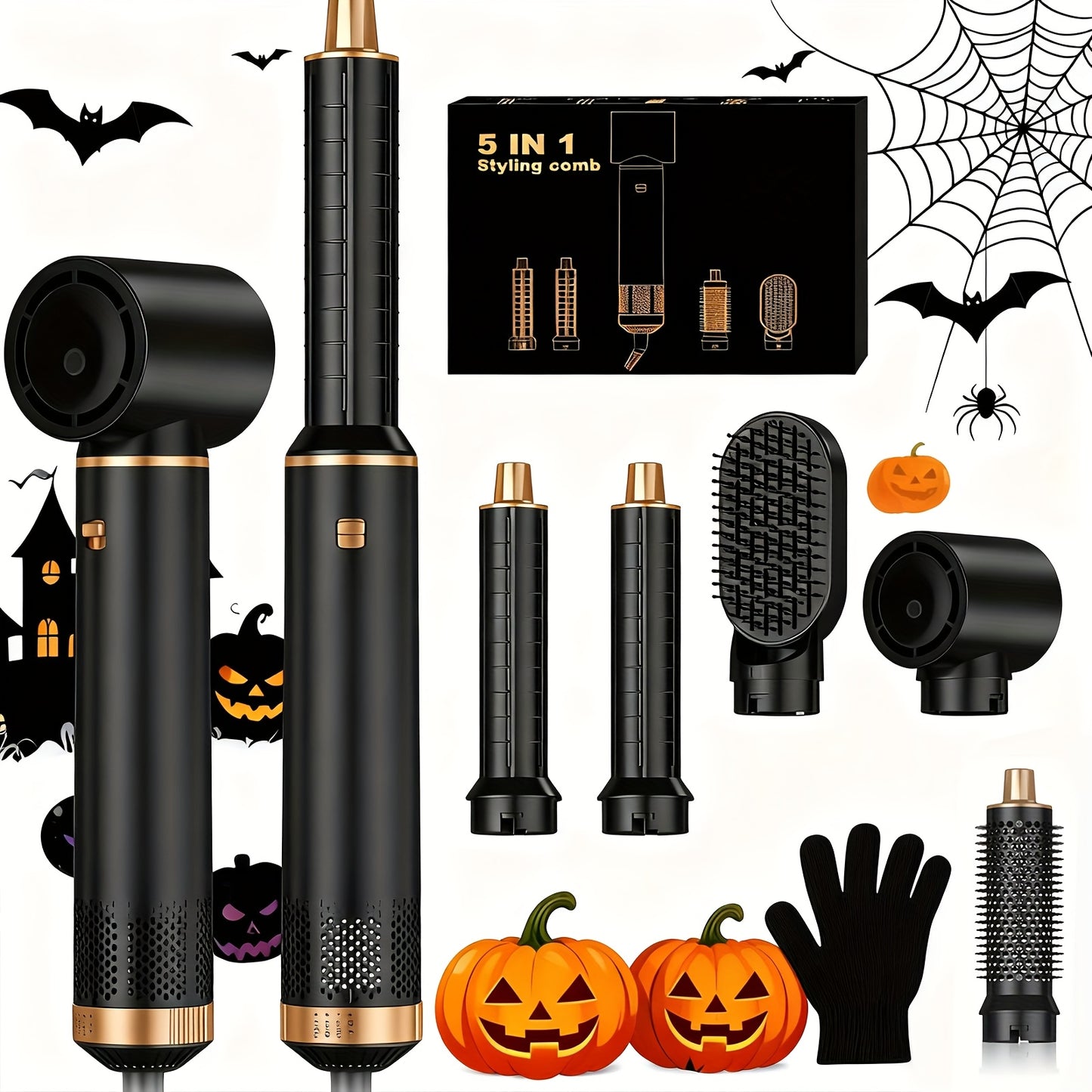 5-In-1 Hot Air Styler Brush – Electric Hair Straightener & Curling Iron with Interchangeable Attachments, Hot Air Brush for Wet Or Dry Hair, Hair Straightening Drying Curling Products