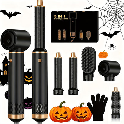 5-In-1 Hot Air Styler Brush – Electric Hair Straightener & Curling Iron with Interchangeable Attachments, Hot Air Brush for Wet Or Dry Hair, Hair Straightening Drying Curling Products