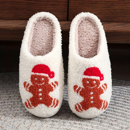Pantufas felpudas com estampado de árvore de Natal, chinelos de inverno fechados e quentinhos para usar em casa, pantufas aconchegantes de sola macia e felpuda.