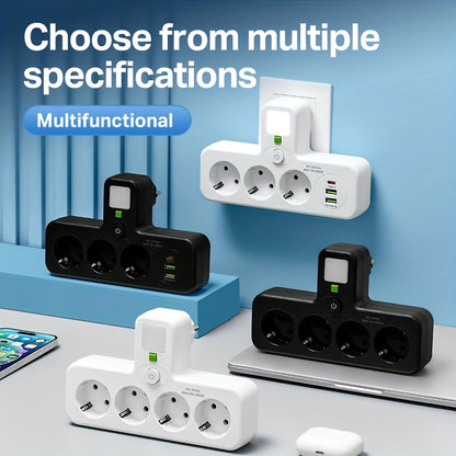 European Plug USB Adapter with 2 USB Ports, 1 C-Shaped Independent Switch, No-Blocking Compact Design, 10A 2500W, Suitable for Home Office Kitchen, Modern Plug Design, Durable Power Outlet