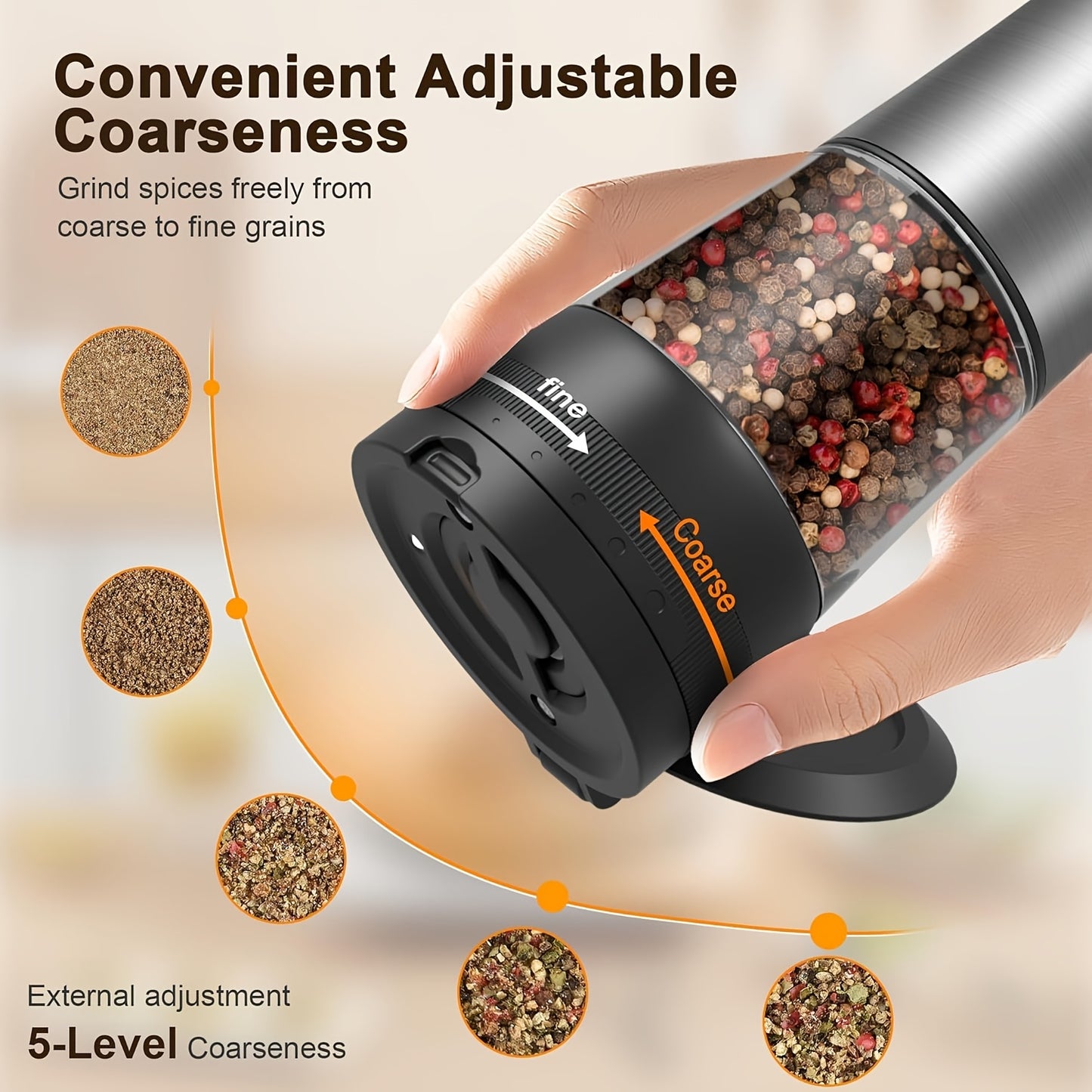Electric Salt and Pepper Grinder Set - Automatic pepper grinder with battery display, 5 adjustable levels, dust cover and base, suitable for modern kitchen appliances | Christmas | Halloween, Salt and Pepper