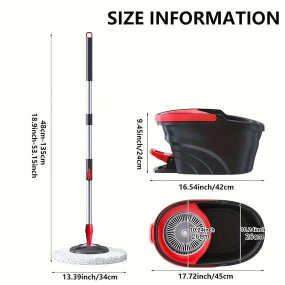 Conjunto de Esfregona Rotativa Profissional 3 Peças com Balde e Cabo Telescópico