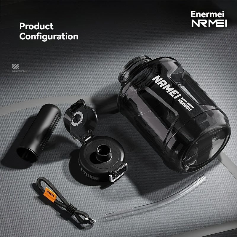 NRMEI 64oz Water Bottle with Time Marker - BPA-Free Half Gallon Hydration Flask, Large Sports Water Bottle with Straw and Lid, Handle, Suitable for Camping & Gym