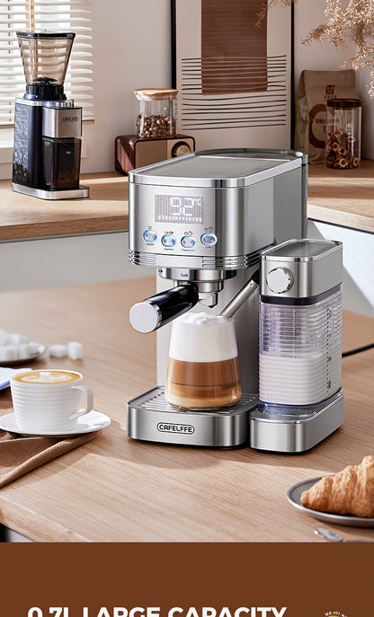 CAFELFFE Semi-Automatic Espresso Machine MK801 with Automatic Milk Frothing System, One-Touch Operation for Espresso, Latte & Cappuccino, 20BAR High Pressure, 1.3L Water Tank & 0.7L Milk Tank, Self-Cleaning Function, 1350W Po