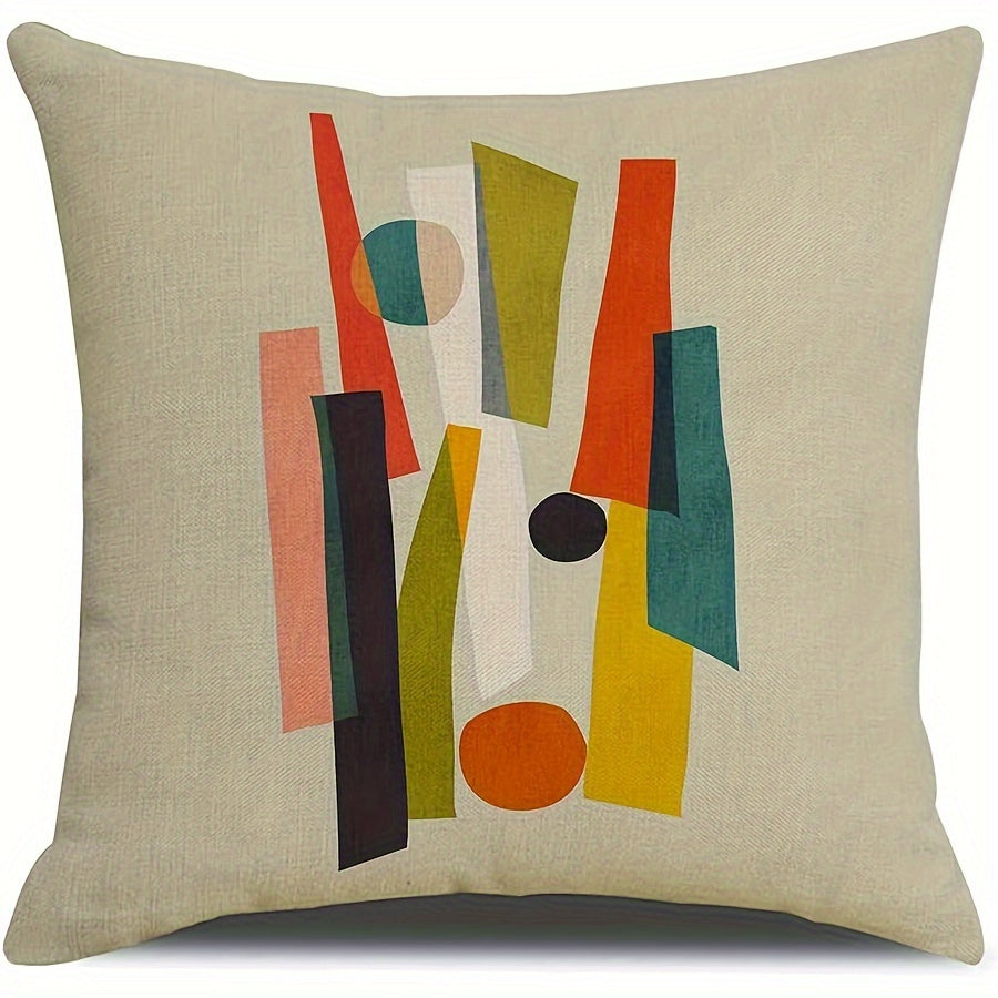 4pcs  Abstract Sunset Linen Throw Pillow Covers  Decorative Square Boho Abstract Pillow Cases 18x18 Inches Farmhouse Sunset Cushion Covers for Sofa Couch Home Decoration