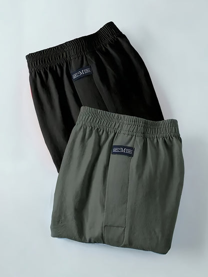 2pcs Men's Cotton Underwear, Fashion Shorts, Men's Boxer Briefs, Sleep Pants, Open Front Button Shorts