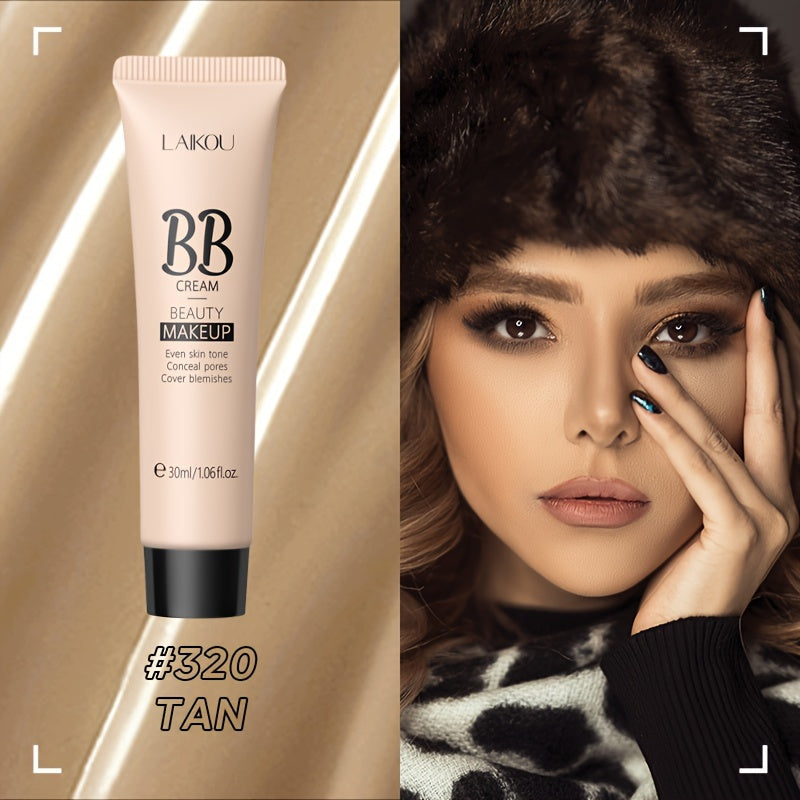 LAIKOU BB Cream à prova de água com cobertura total, tons naturais/marfim/bronzeado, 30ml, base de longa duração, controlo da oleosidade, uniformiza o tom da pele e disfarça os poros.