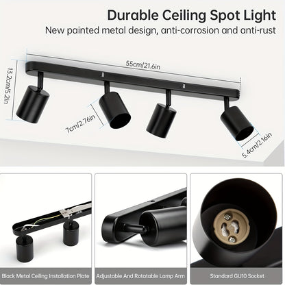 1pc LED Ceiling Light with 4 Bulbs, Rotatable GU10 Spotlight Bar Pendant Lamp in Black & White, Modern Kitchen Bedroom Living Room Ceiling Fixture (Bulbs Not Included)