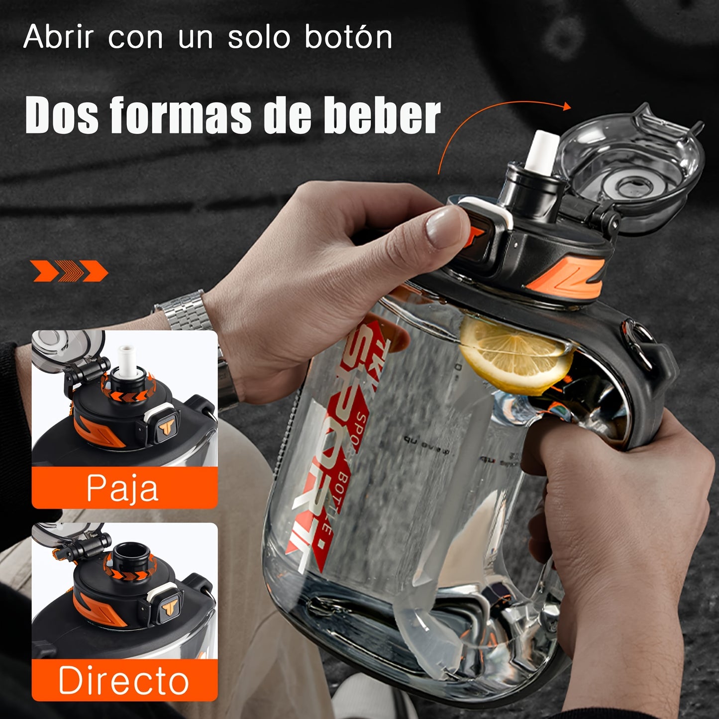 TKK Letter Pattern Plastic Water Bottle, Leakproof Sports Drink Bottle With Handle &amp; Shoulder Strap, Portable For Fitness, Travel