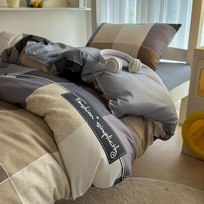 4pcs Quilt Cover, Bed Sheet And Pillowcase, Soft And Comfortable, AB Double Version Design, Fresh And Comfortable Touch, Machine Washable, Skin-Friendly, Suitable for Bedroom And Dormitory Four-Piece Set (1 Quilt Cover + 1 Be