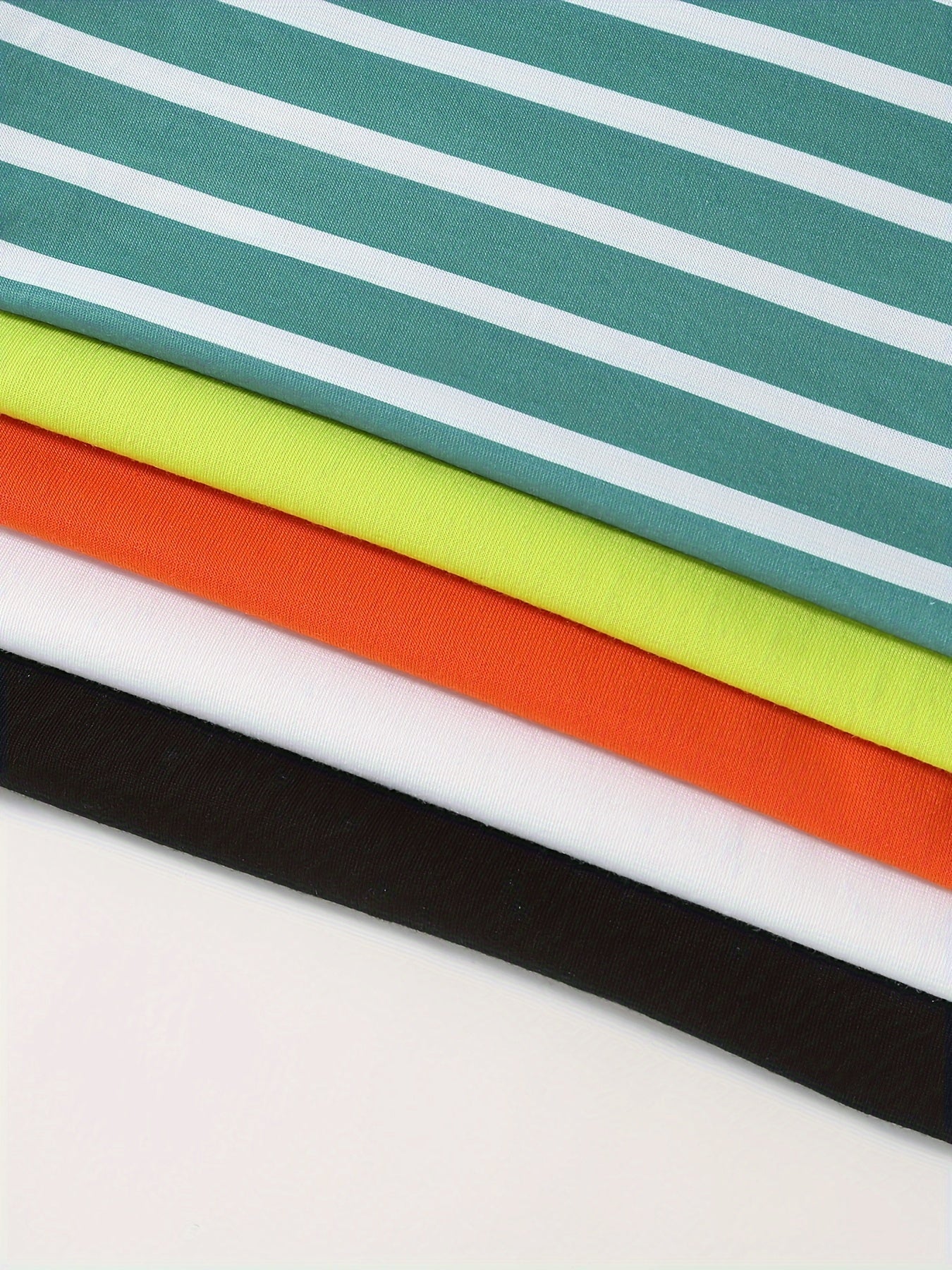 5pcs Solid Color & Striped Round Neck T-shirt Tees Tops Casual Soft Comfortable, Boys And Girls Summer Clothes