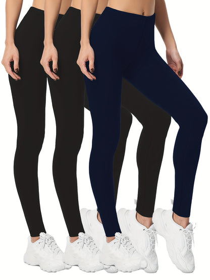 3-Pack High-Elasticity Slim-Fit 9/10 Length Pants - Solid Color Tight Waist All-Season Trousers, Machine Washable &amp; Dry Cleanable, Casual to Dressy Wear (Compatible with Skirts/Blouses) - Bulk Pack for Cost Savings &amp; Easy War