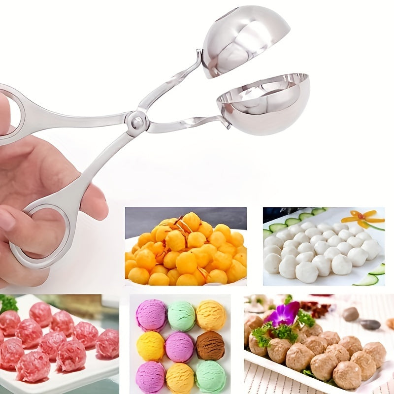 1pc Stainless Steel Meat Ballers With Anti-Slip Handles, None-Stick Meat Baller Tongs, Meatball Scoop, Ball Makers Mold, Cake Pops Meatball Maker, Ice Tongs, Dough Scoops For Kitchen Tools, Kitchen Supplies