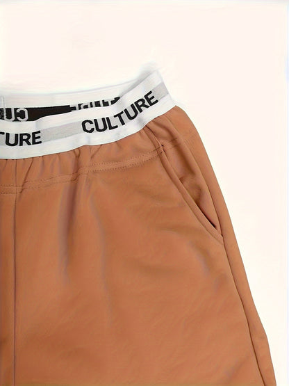 2pcs Women'S High-Waisted Wide-Leg Pants with Heart Letter Print - Casual Loose-Fit Joggers, Solid Color, All-Season Comfort, Pockets, Versatile for Casual Attire