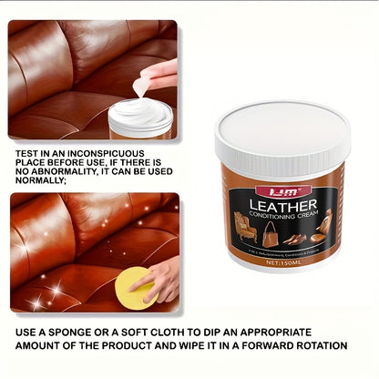 KJM Leather Conditioner and Restorer Cream - 150ml, Deep Conditioning and Protection for Car Seats, Sofas, Jackets, Shoes, Bags, and Apparel, Adds Shine and Protects, Restorative Care | Restorative Care | ABS Consistency, Lea