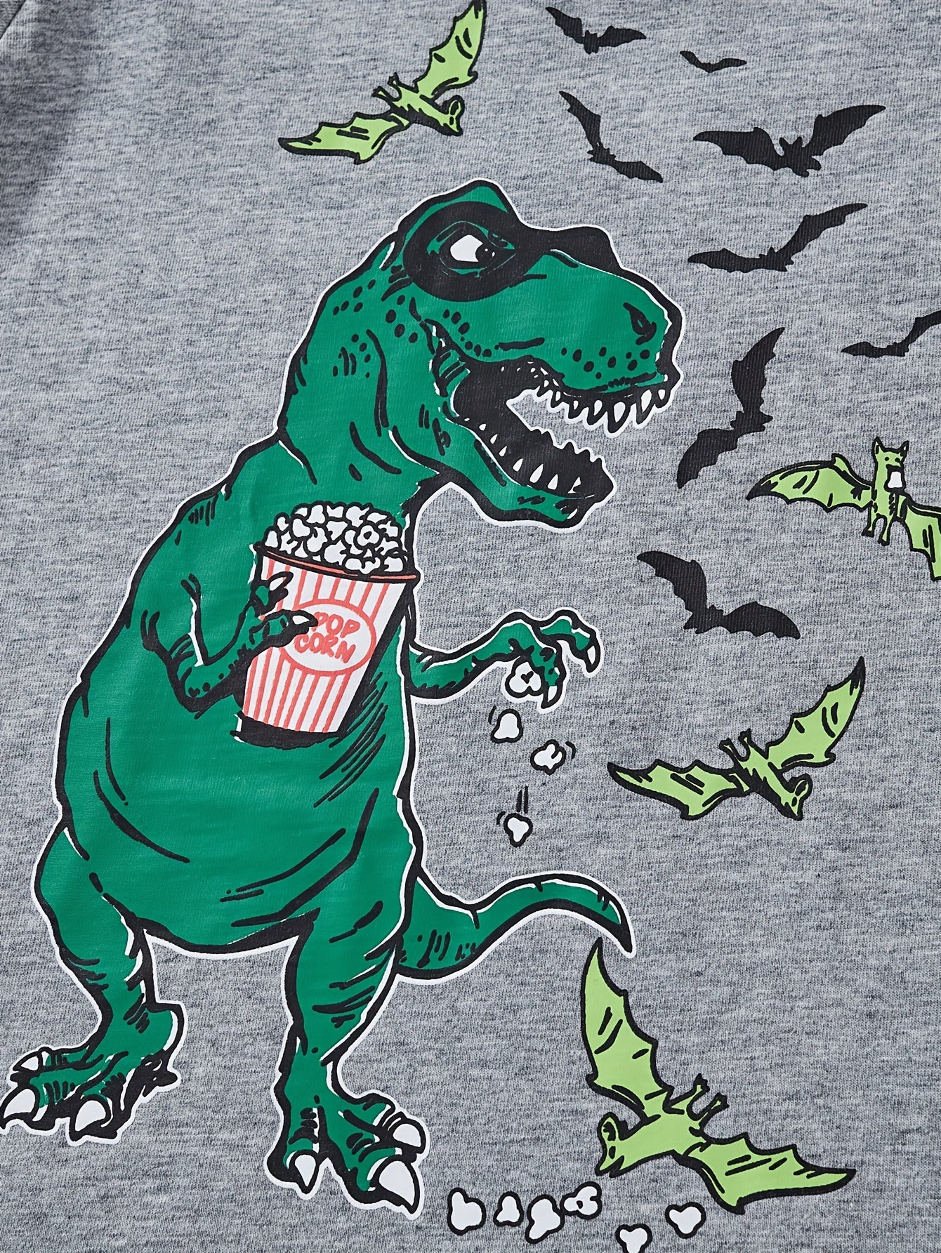 Boys' Long Sleeve Cotton T-Shirt, Casual Crew Neck, Dinosaur Print, Breathable Knit Fabric, for Fall - Casual & Outdoor Wear