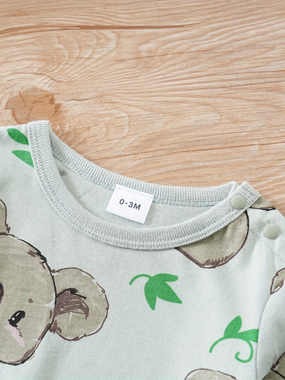 Macacão de manga comprida com gola redonda para bebé com estampado fofo de coala de desenho animado