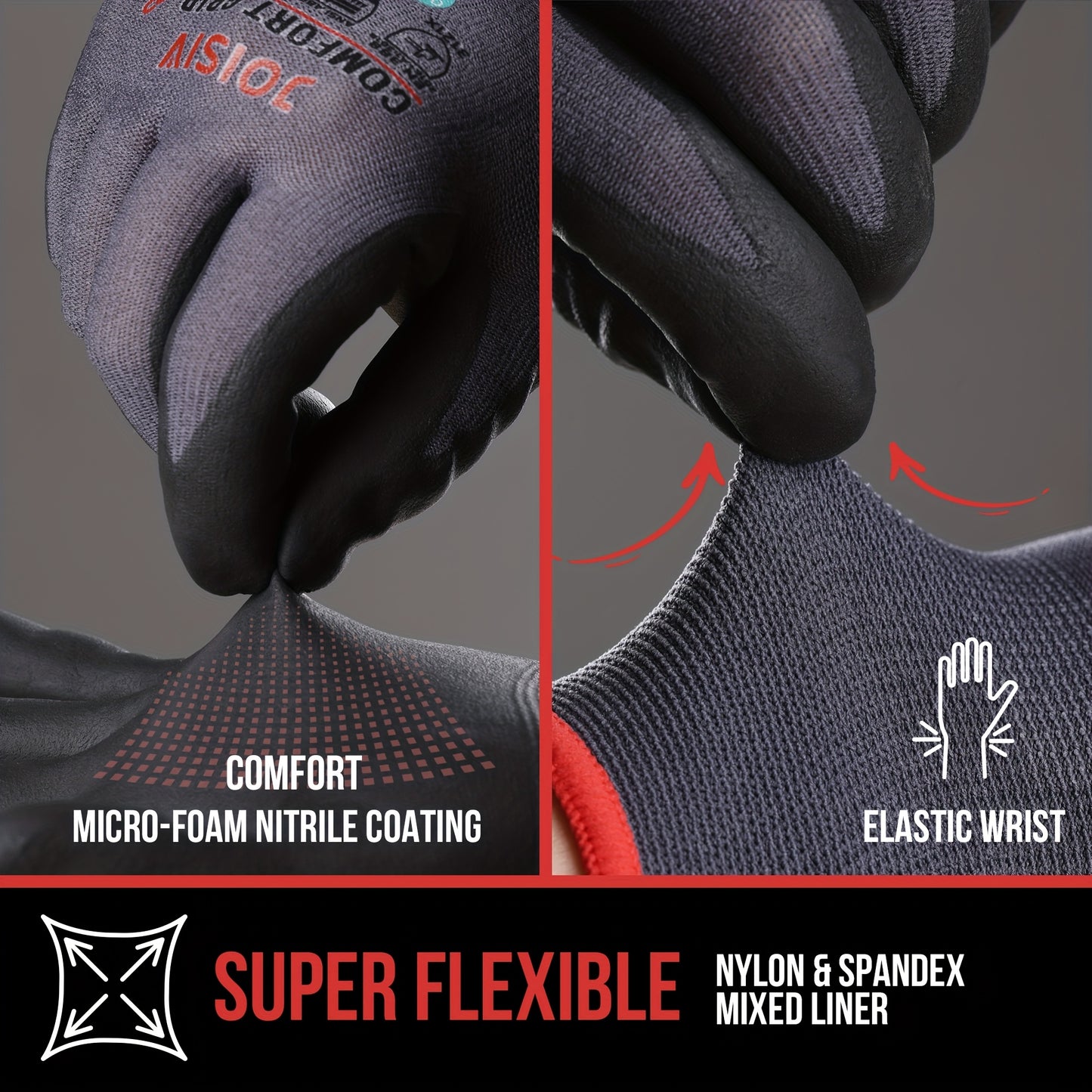 JOISIV 2/6 Pairs of Nitrile-Coated Rubber Gloves Featuring Microfoam Nitrile for a Robust Non-Slip Grip, Ideal for Gardening, Truck Driving, Auto Repairs, Laborers, Home Renovations, And Everyday Tasks.