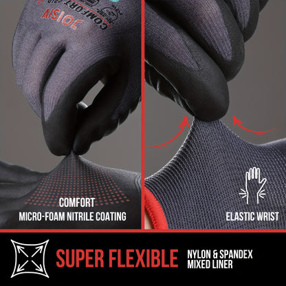 JOISIV 2/6 Pairs of Nitrile-Coated Rubber Gloves Featuring Microfoam Nitrile for a Robust Non-Slip Grip, Ideal for Gardening, Truck Driving, Auto Repairs, Laborers, Home Renovations, And Everyday Tasks.