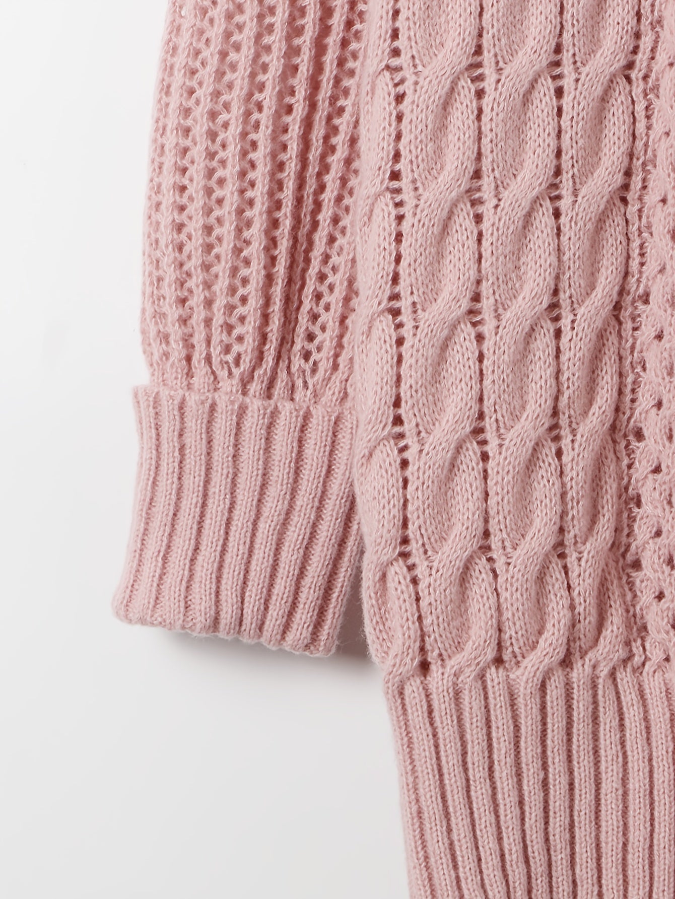 Elegant Pink Knit Sweater Dress for Women - Casual Long Sleeve, Round Neck, Bodycon Midi with Cable Knit Pattern, Perfect for Fall/Winter, 100% Polyester