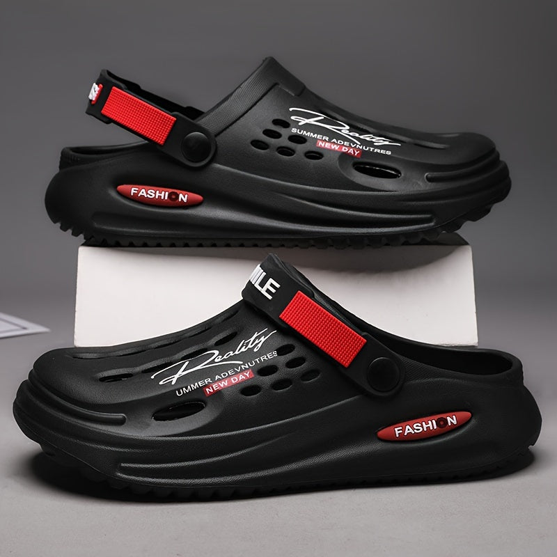 Men's Trendy Thick-Sole EVA Clogs with Alphabet Design - Slip-On, Breathable Garden Shoes with Secure Yellow Strap & "SMN WALKING PROS" Insole Print for Outdoor Comfort, Chunky Shoes