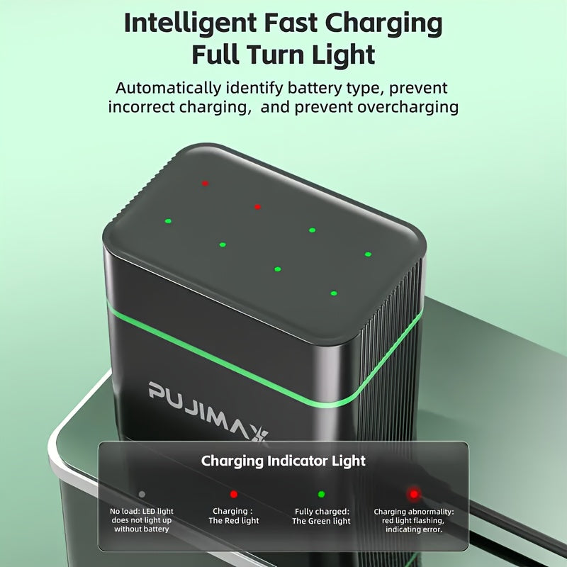 PUJIMAX 8-Pack High-Capacity 4255mWh & 1100mWh AA+AAA Lithium with 8-Slot Fast Charger - Long-Lasting Power, Over-Voltage/Over-Current/Over-Heat/Over-Temperature/Over-Voltage Protection, Compatible with Smartphones, Laptops,