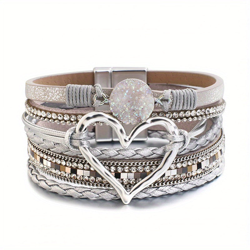 Bohemian Multi-layer Leather Bracelet Hand-woven Bracelet Golden Big Heart Ladies Fashion Bracelet