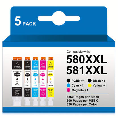 5/6Packs Ink Cartridges Compatible with Canon 580XXL 581XXL Printer Cartridges PGI-580XXL CLI-581XXL for Canon Pixma TR8550 TS705 TS6350 TS6350a TS705a TS6351 TS6250 TS6150 TS9550 TS6300 TS6255