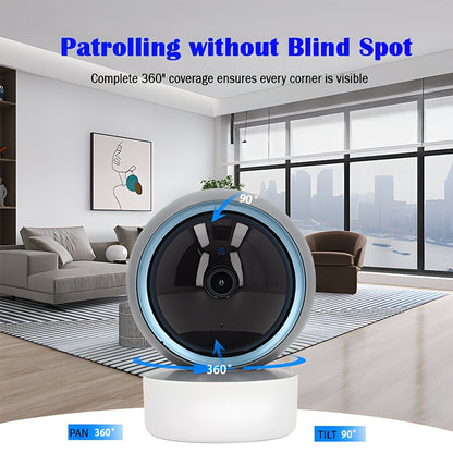 Smart 1080P HD Monitor, FHD WiFi Security Camera with 360°/90° Pan-Tilt, 2.4G WiFi Full-Body Surveillance Camera, Night Vision, Two-Way Audio, Motion Recording, Remote Viewing, Suitable for Home Safety Monitoring of Childre