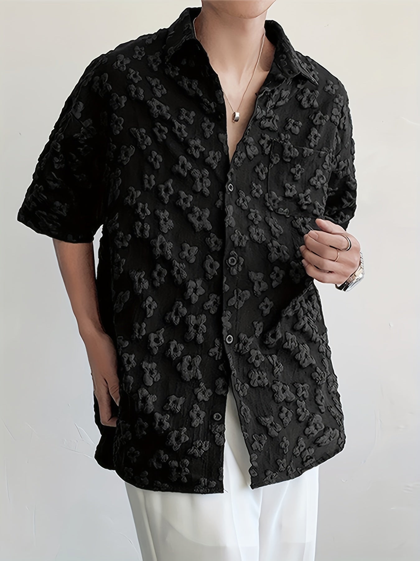 INCERUN Bohemian Floral Print Casual T-Shirt - Loose Fit, Button-Down, Polyester Blend, Machine Washer