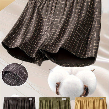 3pcs Men'S Loose Fit Plaid Boxer Briefs - 95% Mid-Rise Athletic Shorts with Elastic Waistband, Breathable &amp; Comfortable for Casual Attire, Black/White/Beige/White/Gray/Beige, Everyday Comfort Shorts | Relaxed Fit Shorts | Med