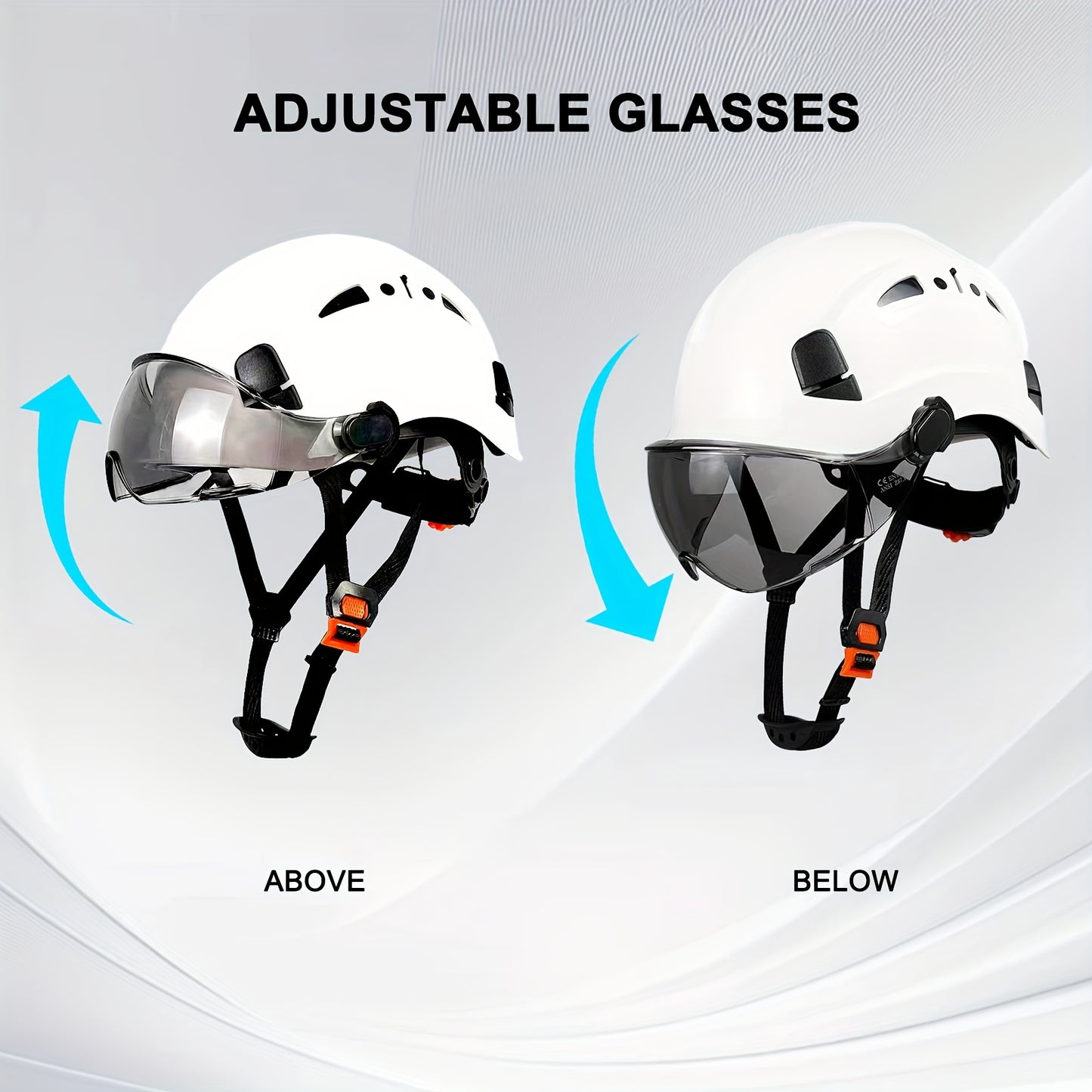 Adjustable Safety Helmet with Integrated Visor - Durable ABS Plastic, Ergonomic Design for Construction & Industrial Use, White, Construction Safety Gear, Sleek Glossy Finish, Secure Fit Straps