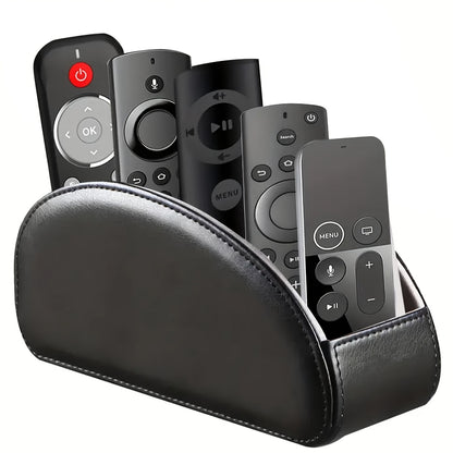 MILITWO 5-Compartment Faux Leather Remote Control Holder - Versatile Desktop Organizer for Appliance Controllers, Brushes, Eyeglasses & Office Supplies - Compact Storage Box with Pen Holder, Ideal for Home & Office Desk Organ