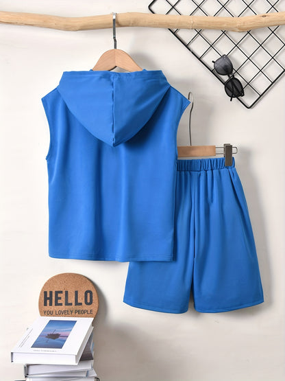 Cool Short-Sleeve T-Shirt with Letter Print And Shorts Set for Boys, for Outdoor