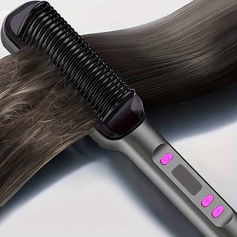 Hair Straightening Brush with LCD Display for Straightening and Curling, Lazy Curling Iron Hair Straightener, Negative Ion Non-Injurious Hair, Anti-scald, Fast Styling Hot Brush, Women'S Gift, Birthday Gift, Holiday Gift, Fas