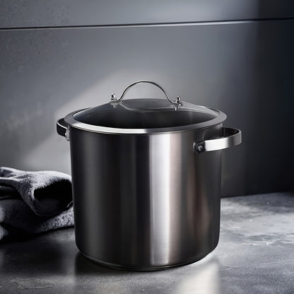 PureCook IH Stainless Steel High Pot 6/15L with Double Handle and Tempered Glass Lid - Suitable for Stew, Soup & Induction Cooking - Durable Food Grade, Even Heating, Thick Material, Non-Toxic, Cool Touch Handle, Perfect Kitc