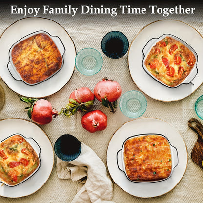 4pcs, 13oz ceramic baking dishes, black-rimmed square baking dishes, small baking dishes suitable for air fryers, ceramic bakeware with handles, oven-safe, microwave-safe, dishwasher-safe. Kitchen supplies. Dessert bowls. Fru