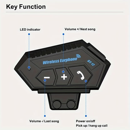 Wireless 12, Wireless Motorcycle Helmet Earphone Headset Hands-free Call Kit Stereo Music Player Speaker