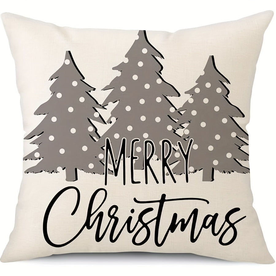 4pcs, Linen Christmas Pillow Covers, Christmas Decorations, Snowman Deer Christmas Tree, Winter Holiday Decor, Throw Cushion Case For Home Couch 16x16, 18x18, 20x20 Single-sided, No Pillow Core