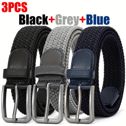 3pcs, Men's Sports Elastic Belt, Golf Belt with High Quality Alloy Buckle, Woven Hole-less Design, Adjustable Size Anywhere, Comfortable, Breathable, Match with Jeans and Casual Pants Clothing Accessory, A Multi-Functional Be