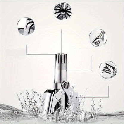 Stainless Steel Nose Hair Trimmer for Men & Women, Manual High-Quality Small Round Head,, Hypoallergenic Ear & Nose Hair Cutter, No Battery Needed, Washable