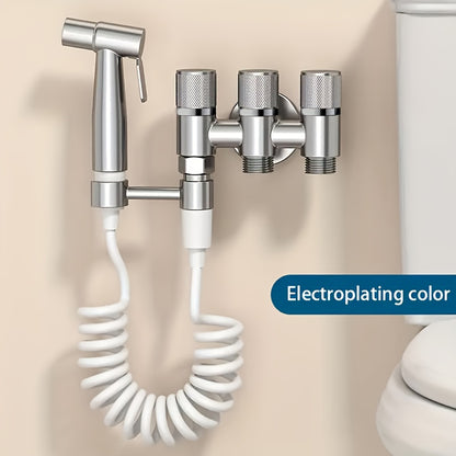 3-in-1 Stainless Steel Water Dispenser with Spray Gun - Wall-Mounted, Chrome Finish, Valve Core, No Electricity Needed for Bathroom and Kitchen, Durable Metal Design, Water Flow Control, Modern Aesthetic, Smooth Finish