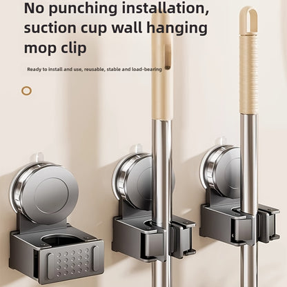 Strong Suction Cup Mop Holder Hooks, No-Drill Installation, Heavy-Duty ABS Wall Mounted Organizer for Bathroom & Kitchen, Ideal for Broom and Mop Storage, Broom Holder Wall Mount, Cleaning Tool Organizer
