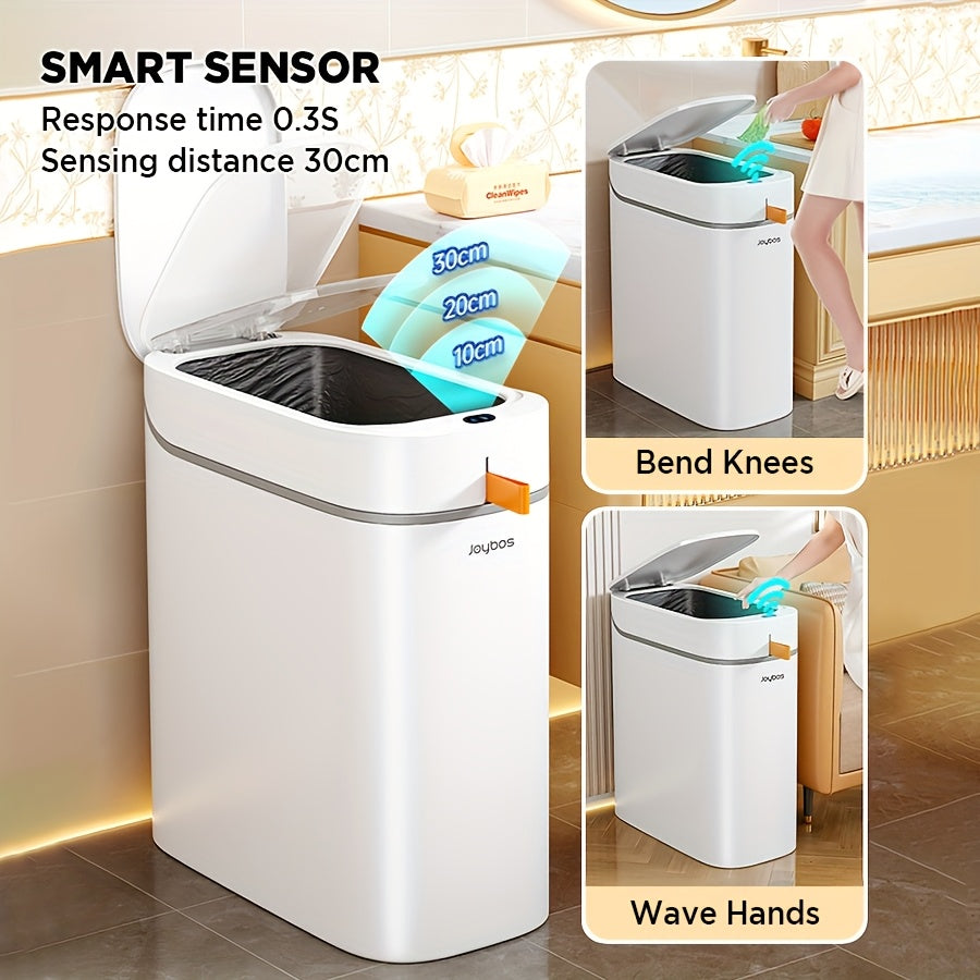 1pc 10 Litre Motion Sensor Trash Can for Bathroom, Automatic Trash Bin with Lid, Slim Rubbish Bin, Touchless Waste Bin, Small Garbage Can for Bathroom, Bedroom, Office, Kitchen, RV, Rechargeable, Auto-Adsorption Bag, Perfect