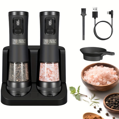 Electric Salt and Pepper Grinder Set - Automatic pepper grinder with battery display, 5 adjustable levels, dust cover and base, suitable for modern kitchen appliances | Christmas | Halloween, Salt and Pepper