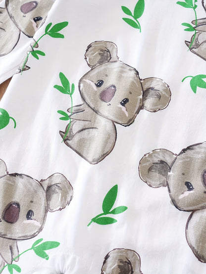 Macacão de manga comprida com gola redonda para bebé com estampado fofo de coala de desenho animado