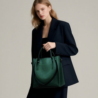 Women'S Genuine Leather Tote & Crossbody - Elegant Minimalist Hand with Golden-Tone Hardware, Zipper Closure, Golden-Tone Hardware &, Sturdy Base For Everyday & Formal Use, Versatile Accessory, Sleek Design, Durable Construct
