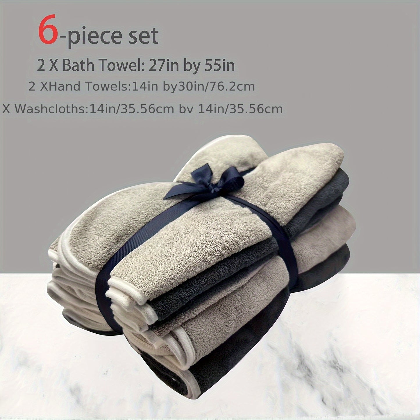 DIAOJIA 6pcs Ultra-Soft Microfiber Towel Set - Quick Dry, Super Absorbent & Lightweight - Includes Bath (68.58x139.7cm), Hand (33.02x76.2cm) & Washcloths (34.8x34.8cm) - Perfect for Home, Gym, Travel