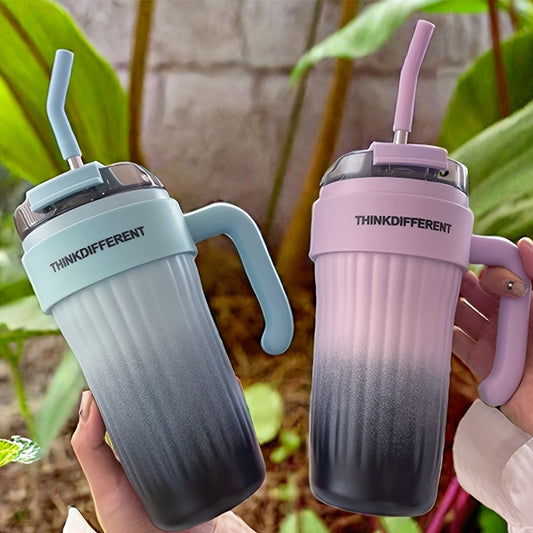 1pc 780ml/28oz Stainless Steel Insulated Cup with Handle, Double-Layer Vacuum Insulated Coffee Cup, Leak-Proof and Drop-Proof with Lid and Straw, Perfect Holiday Gift for Friends, Suitable for Outdoor Fitness, Camping and Tra