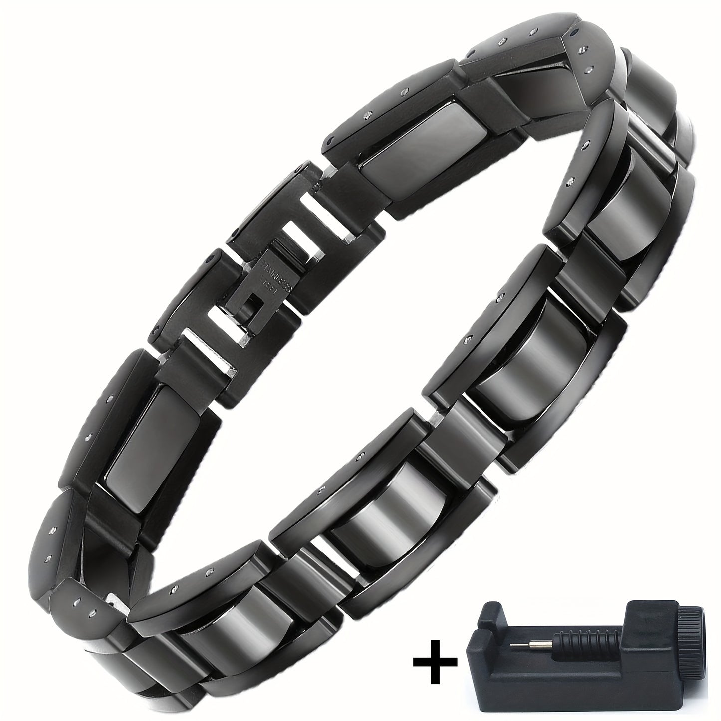 304 Stainless Steel Bracelet, Black Electroplated Unique Design - Perfect holiday birthday gift for dad and elders at Christmas. Includes Removal Tool; Also suitable as a women's/unisex accessory, Christmas Gift
